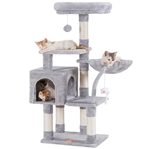Gray Cat Tree Condo with Toy and Scratching Posts