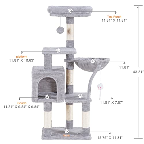 Gray Cat Tree Condo with Toy and Scratching Posts