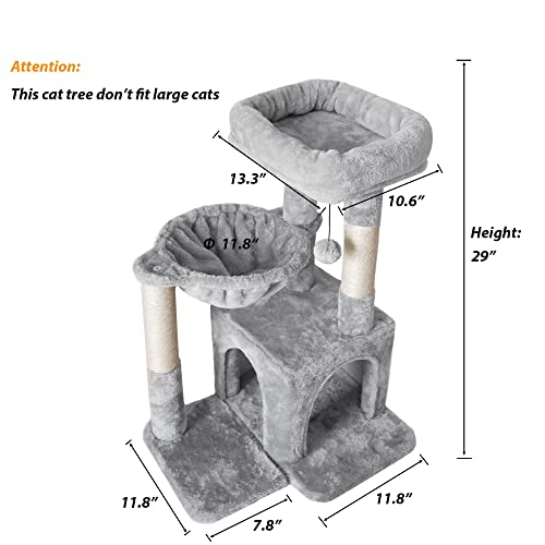 Light Gray Cat Tree with Scratching Post and Hammock