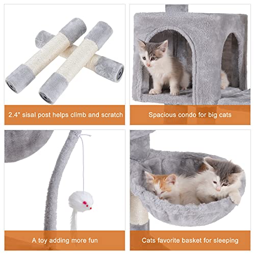 Gray Cat Tree Condo with Toy and Scratching Posts