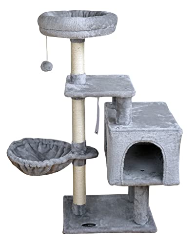 Grey Cat Tree with Sisal Posts & Jump Platform