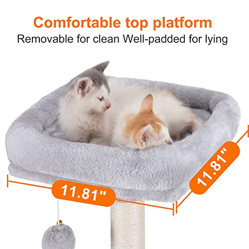 Gray Cat Tree Condo with Toy and Scratching Posts