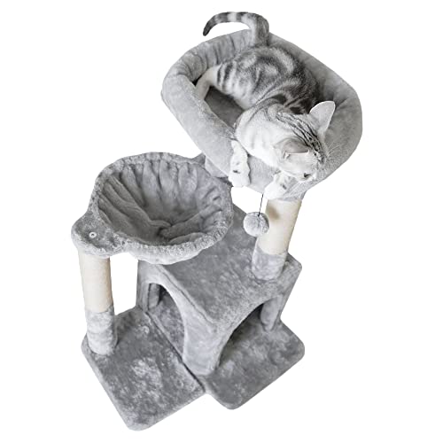 Light Gray Cat Tree with Scratching Post and Hammock