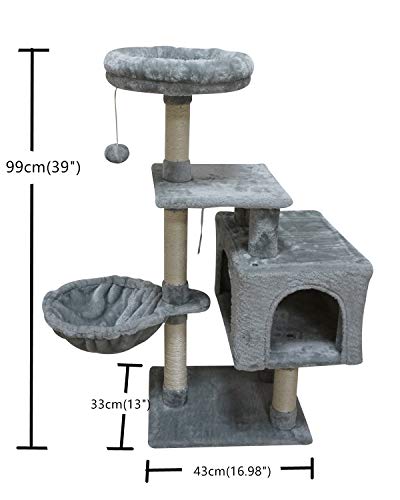 Grey Cat Tree with Sisal Posts & Jump Platform