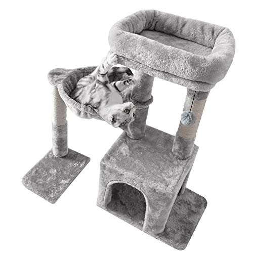 Light Gray Cat Tree with Scratching Post and Hammock