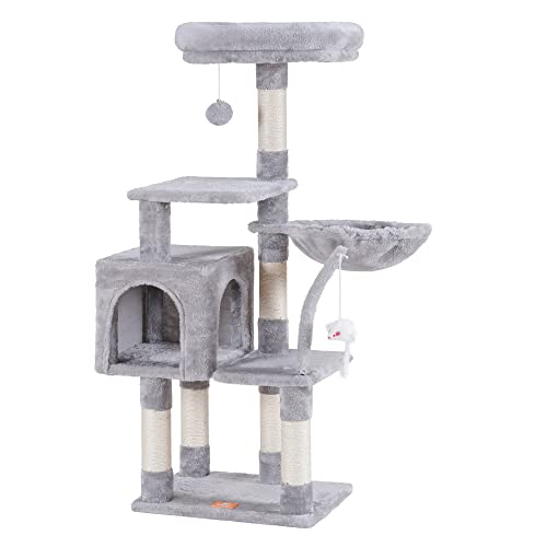 Gray Cat Tree Condo with Toy and Scratching Posts