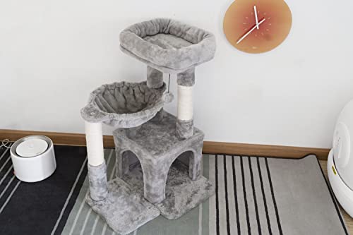 Light Gray Cat Tree with Scratching Post and Hammock