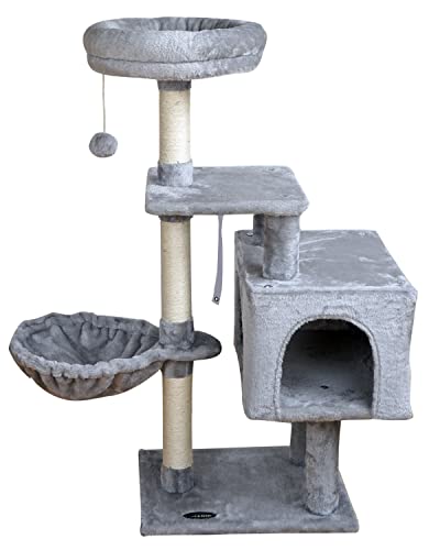 Grey Cat Tree with Sisal Posts & Jump Platform