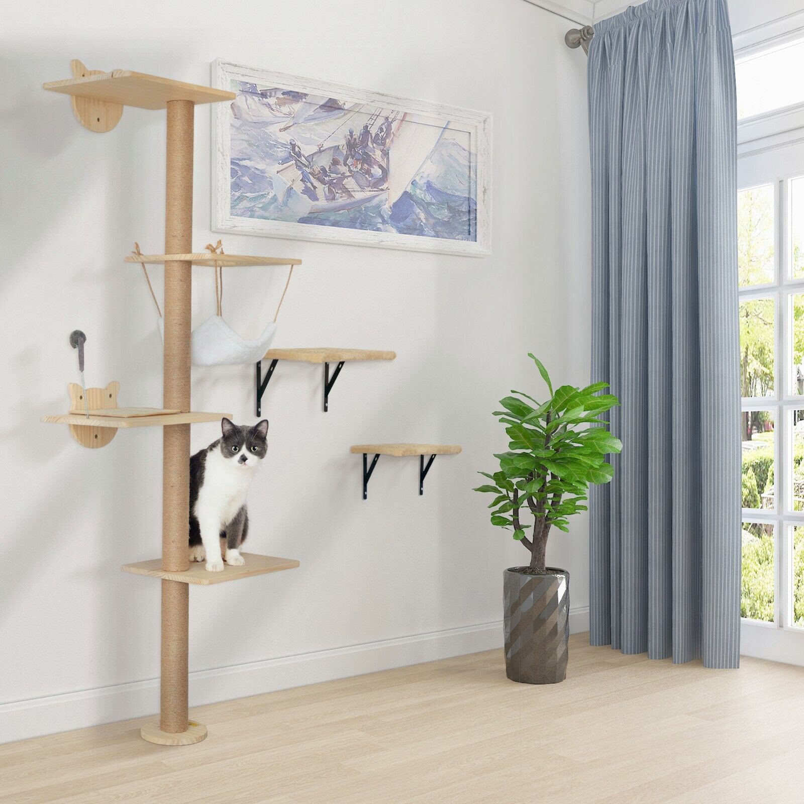 Climbing tree with scratching post and shelves