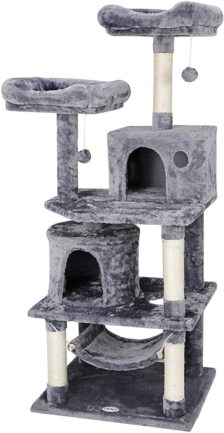 Gray Cat Tree with Scratching Post and Condo