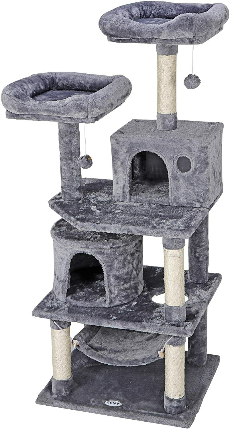 Gray Cat Tree with Scratching Post and Condo