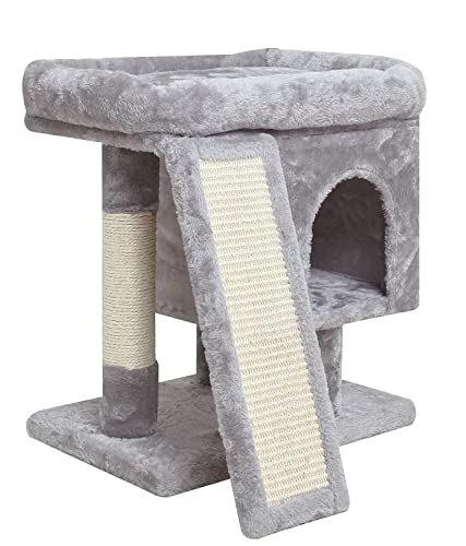 Small Modern Grey Cat Activity Tower with Scratching Post