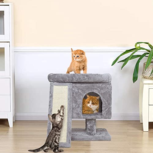 Small Modern Grey Cat Activity Tower with Scratching Post