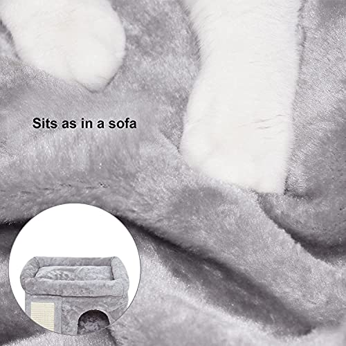 Small Modern Grey Cat Activity Tower with Scratching Post