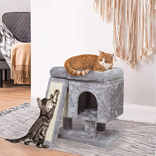 Small Modern Grey Cat Activity Tower with Scratching Post