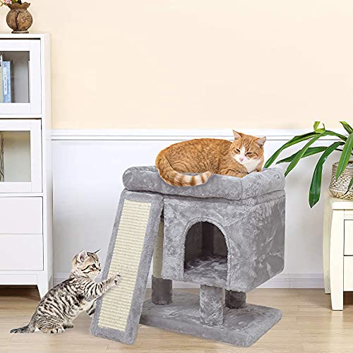 Small Modern Grey Cat Activity Tower with Scratching Post