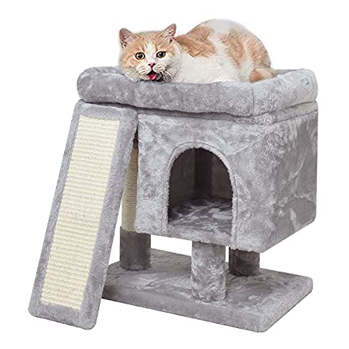 Small Modern Grey Cat Activity Tower with Scratching Post