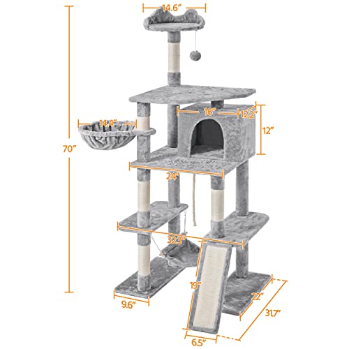 70-Inch Stable Cat Tree with Hammock and Condo