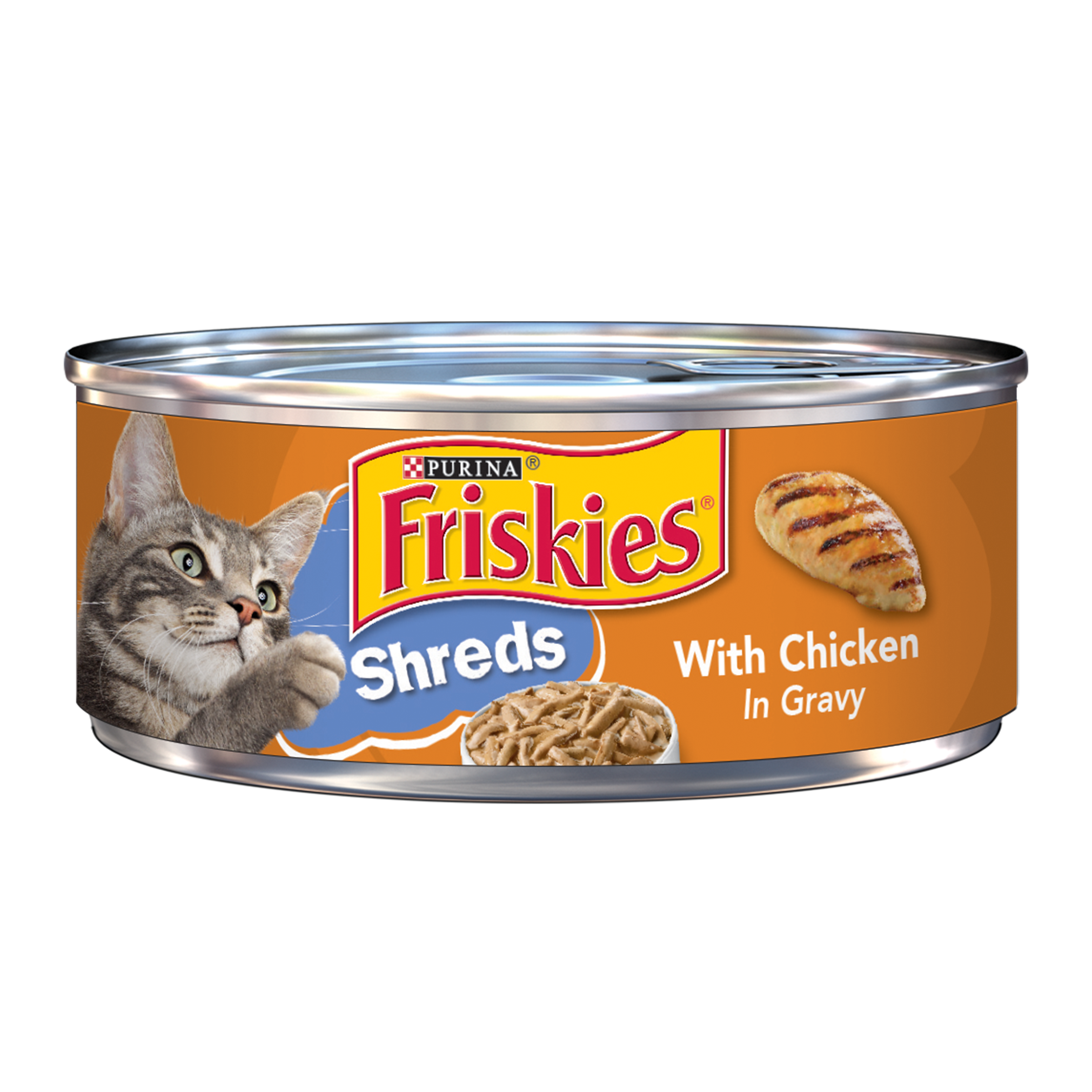 Friskies Chicken Shreds in Gravy Cat Food Can