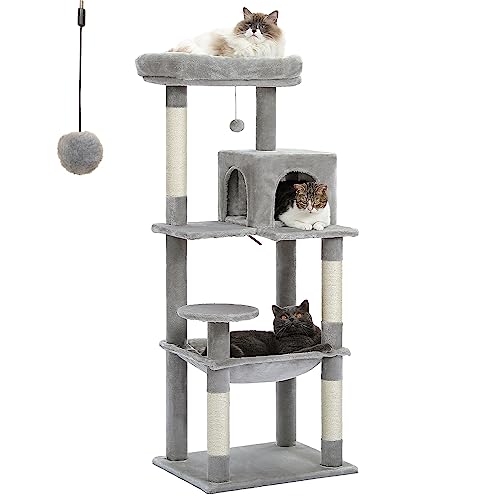 Multi-level Grey Cat Tower with Scratching Posts