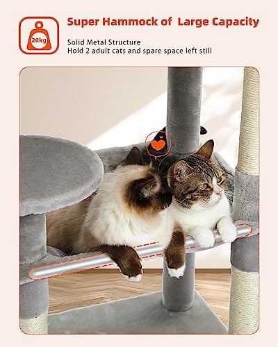 Multi-level Grey Cat Tower with Scratching Posts