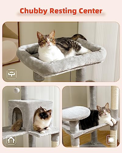Multi-level Grey Cat Tower with Scratching Posts