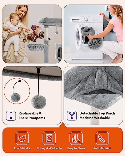 Multi-level Grey Cat Tower with Scratching Posts