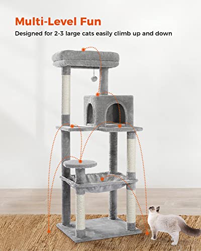Multi-level Grey Cat Tower with Scratching Posts