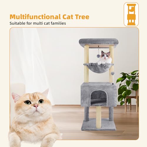 Grey Cat Tree with Fashionable Design - 43.3