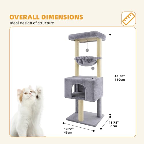 Grey Cat Tree with Fashionable Design - 43.3