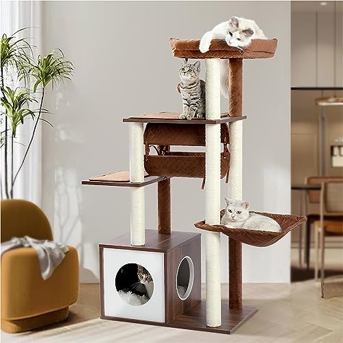 Modern 6-Level Wooden Cat Tree with Sisal Posts