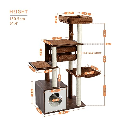 Modern 6-Level Wooden Cat Tree with Sisal Posts