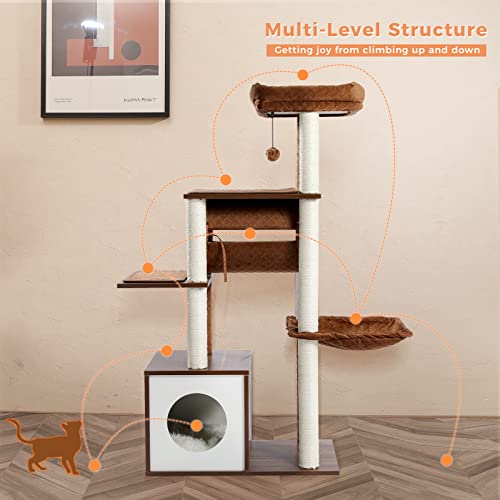 Modern 6-Level Wooden Cat Tree with Sisal Posts