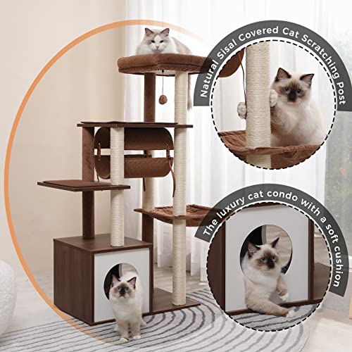 Modern 6-Level Wooden Cat Tree with Sisal Posts