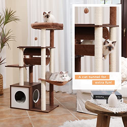 Modern 6-Level Wooden Cat Tree with Sisal Posts
