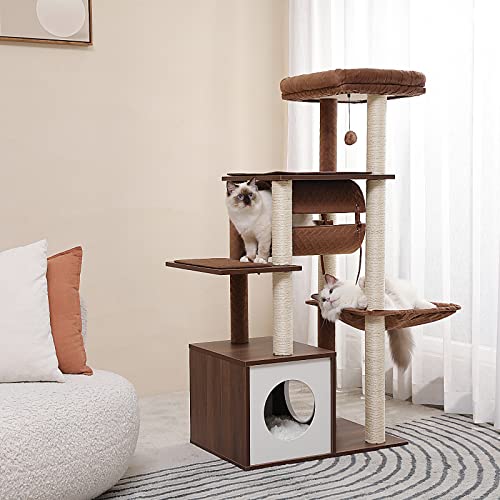 Modern 6-Level Wooden Cat Tree with Sisal Posts