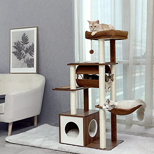 Modern 6-Level Wooden Cat Tree with Sisal Posts