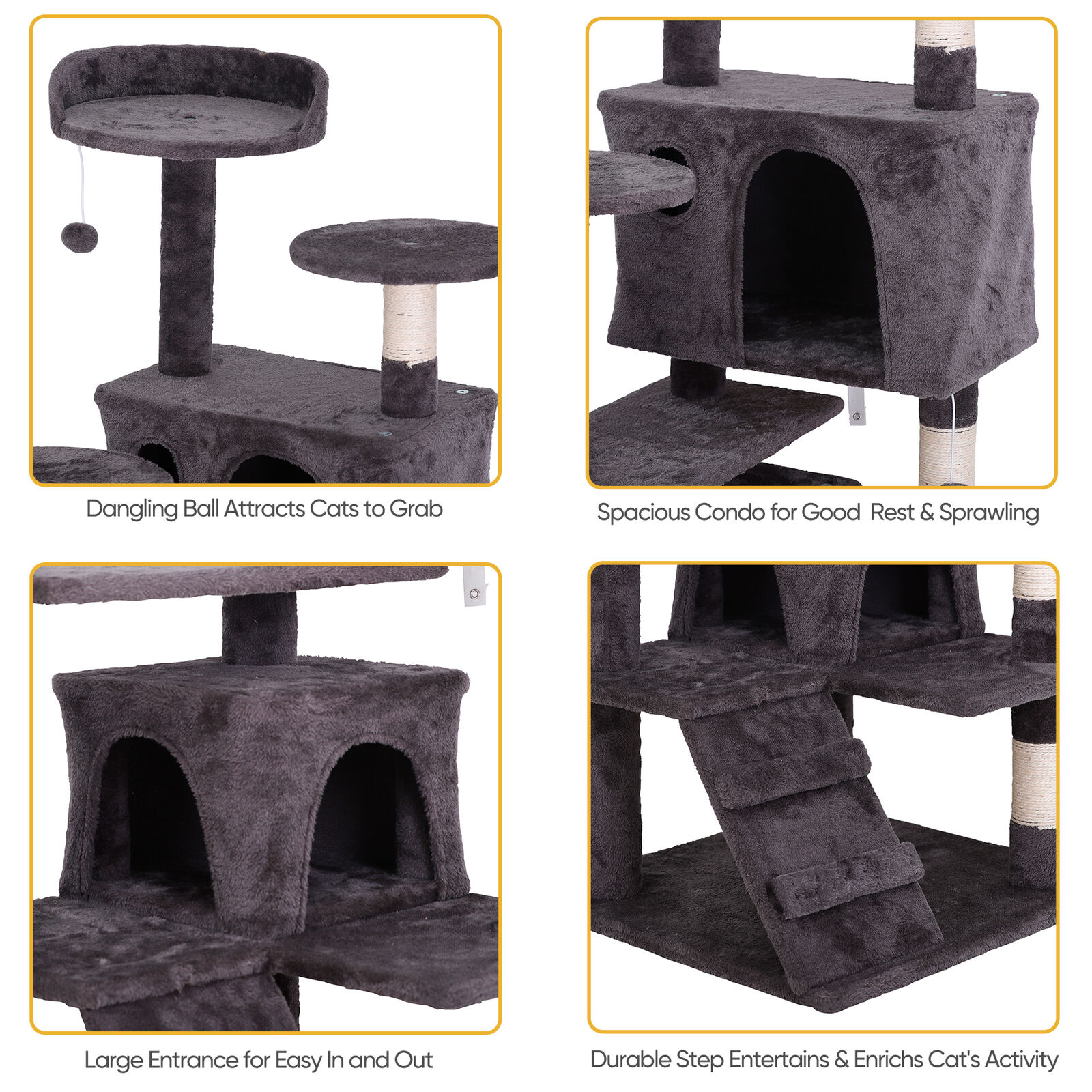 55'' Stable Cat Tree with Scratching Post & Ball