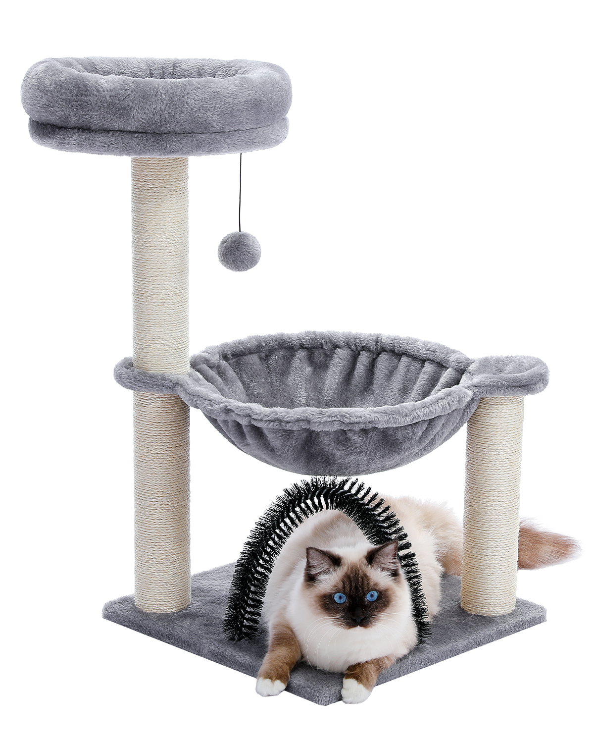 Gray Cat Tree Tower with Hammock & Scratching Post