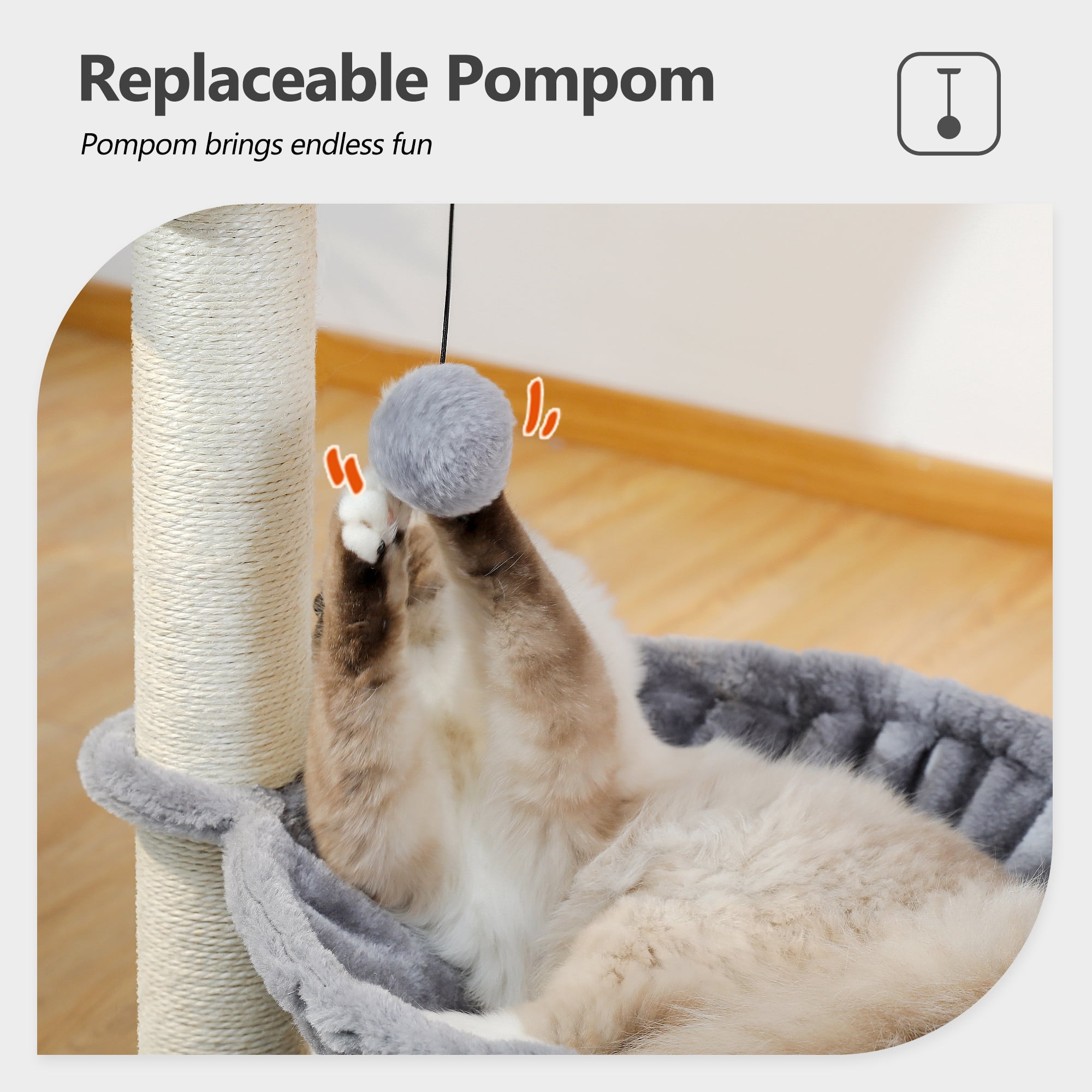 Gray Cat Tree Tower with Hammock & Scratching Post