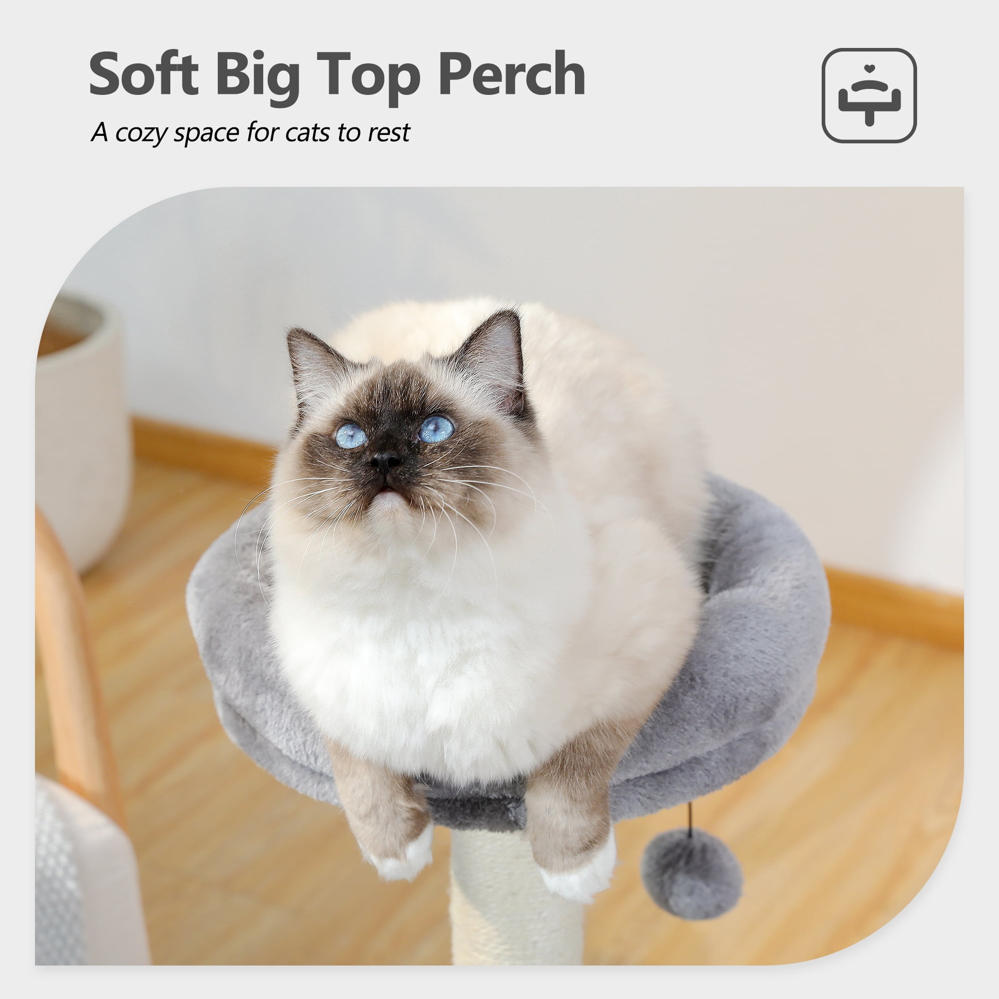 Gray Cat Tree Tower with Hammock & Scratching Post