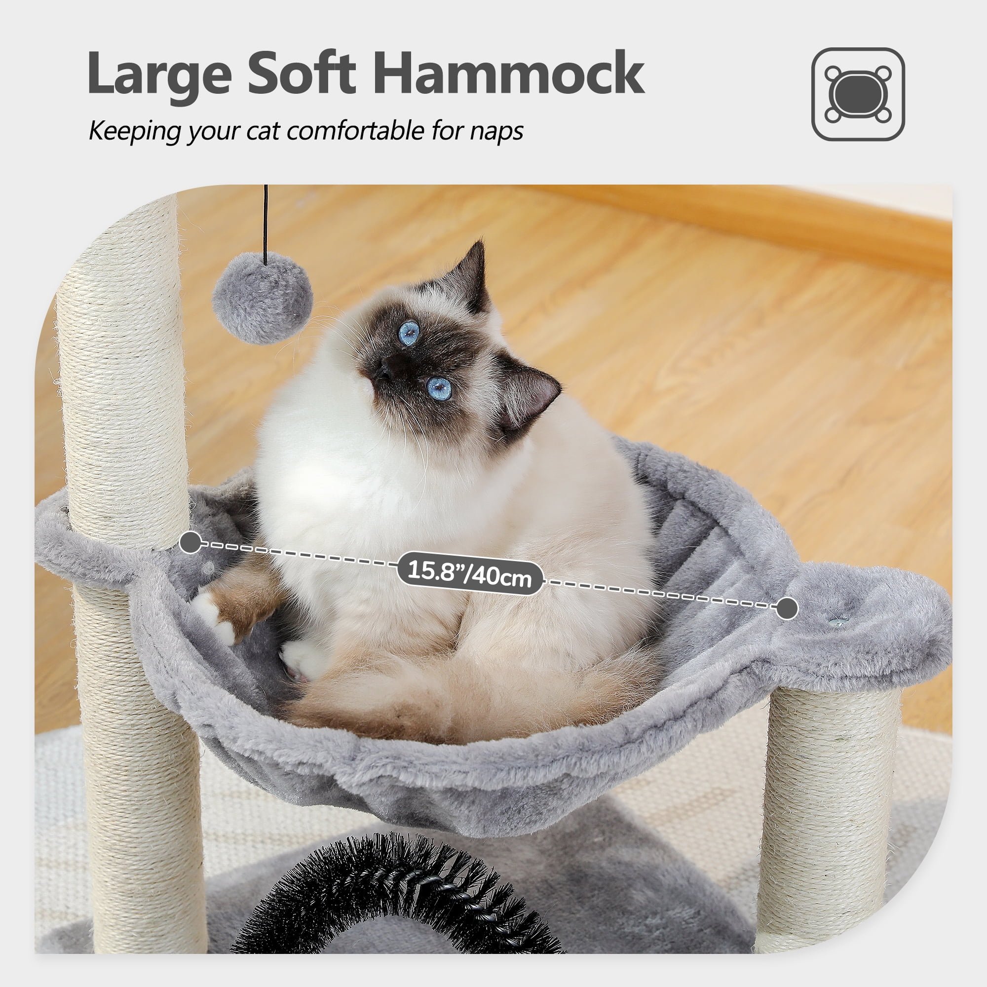 Gray Cat Tree Tower with Hammock & Scratching Post