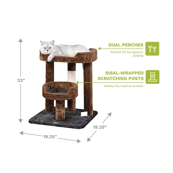 23" Brown/Black Cat Tree with Elevated Perches