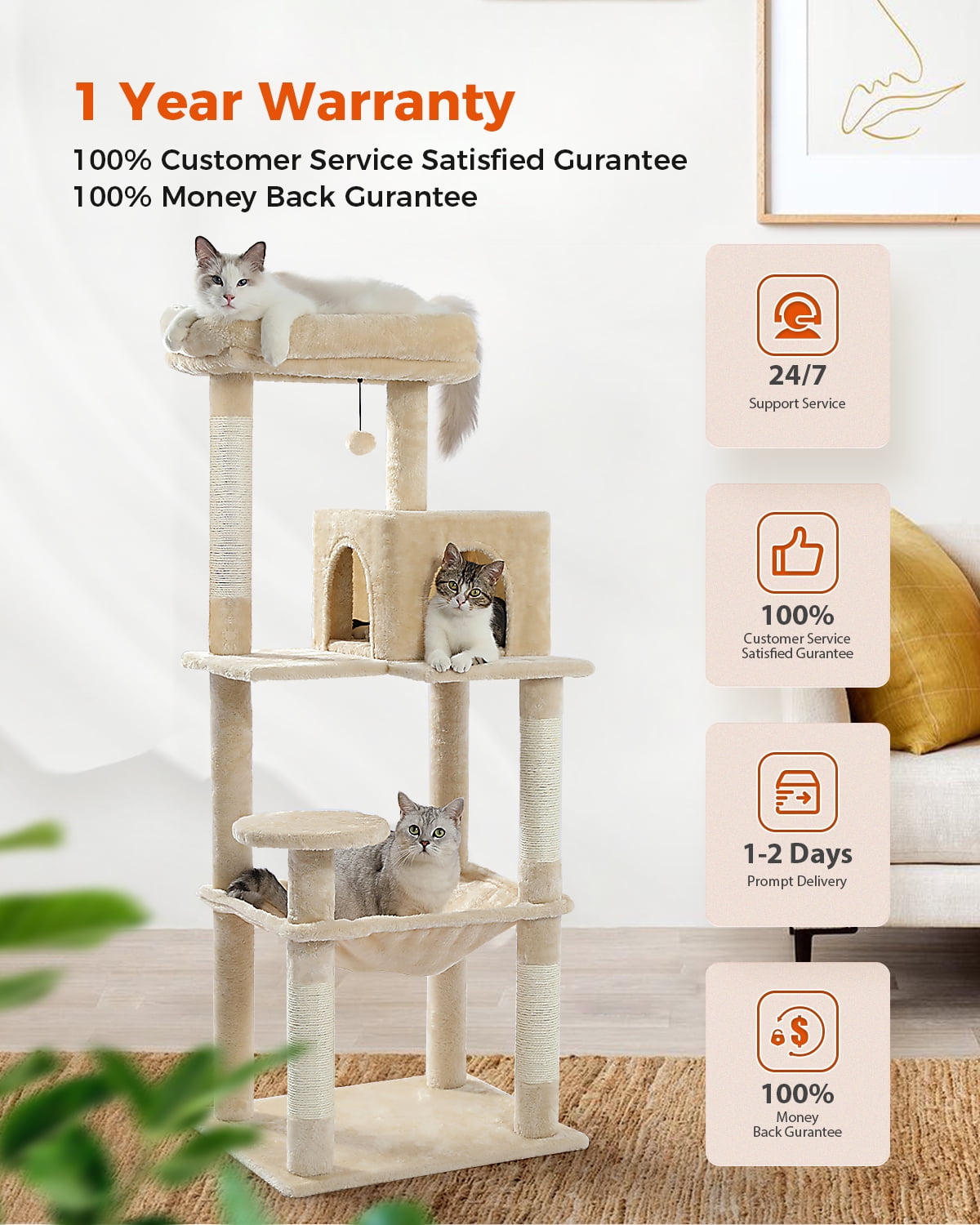 PAWZ Road Cat Tower with Large Perch