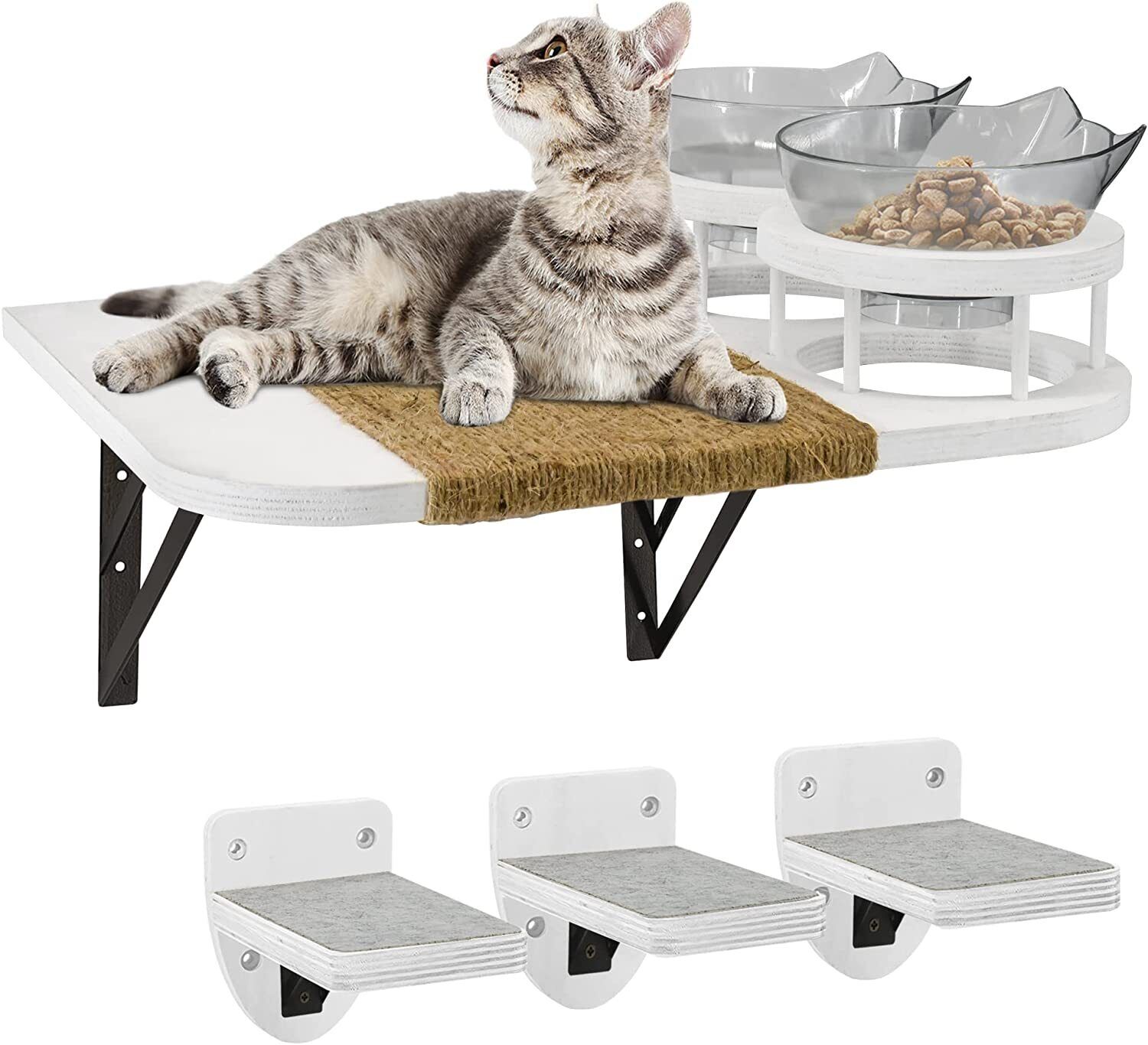 Wall-Mounted Cat Furniture Set with Food Shelf