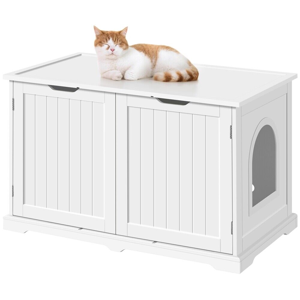 Wooden Cat House with Litter Box Storage
