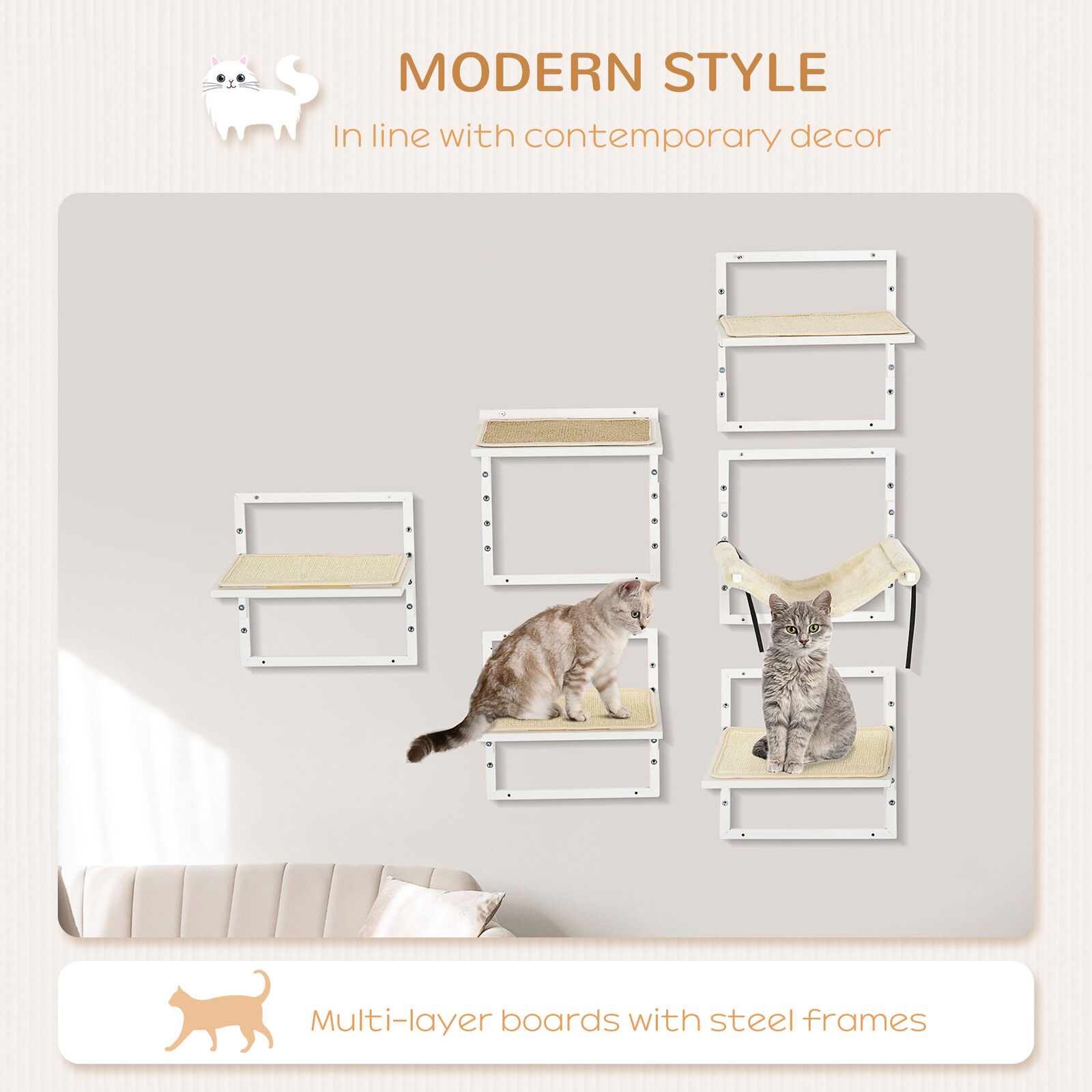 6 Modern Steel Cat Shelves with Hammock