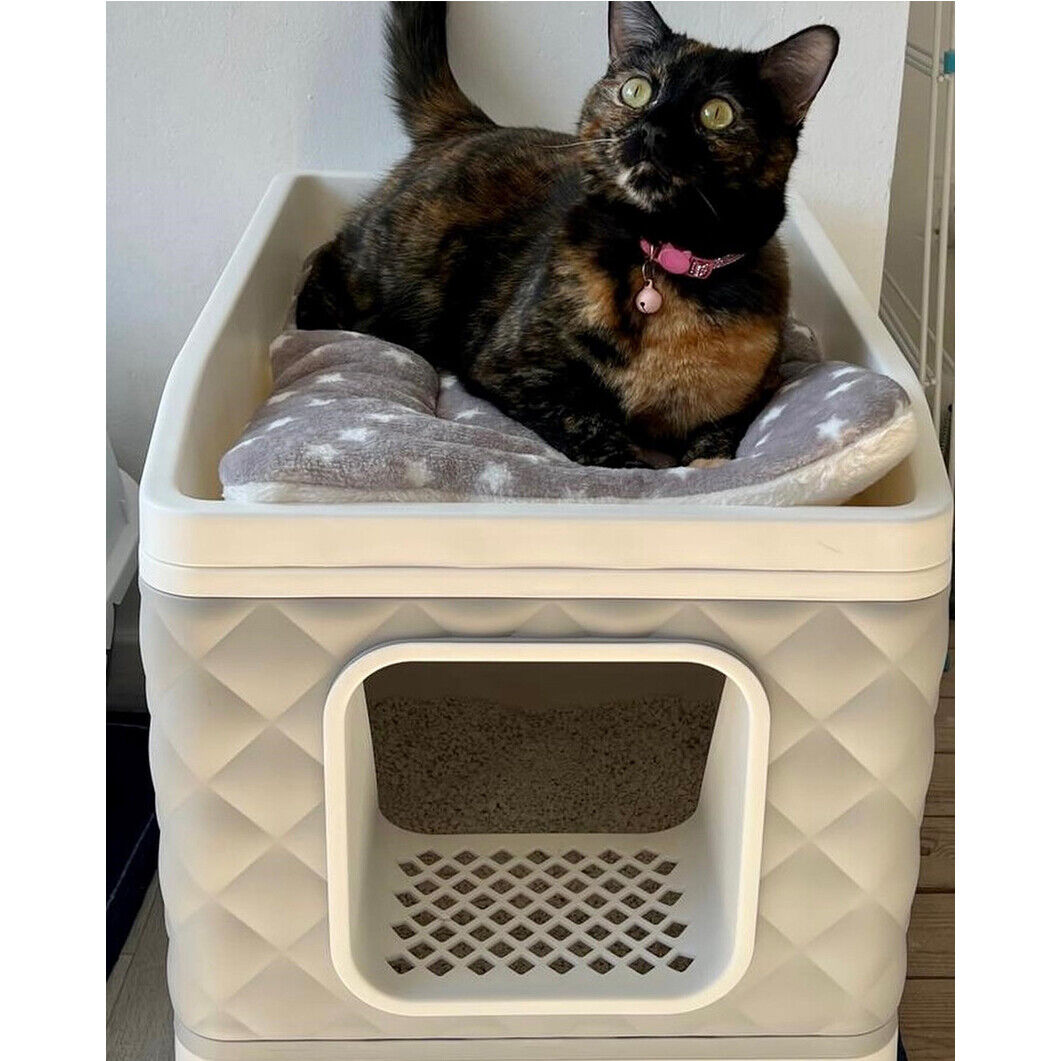 Hooded Cat Litter Box with Tray Bed