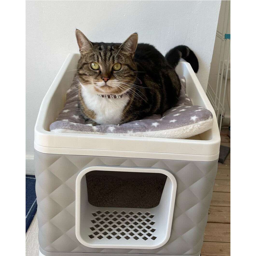 Hooded Cat Litter Box with Tray Bed