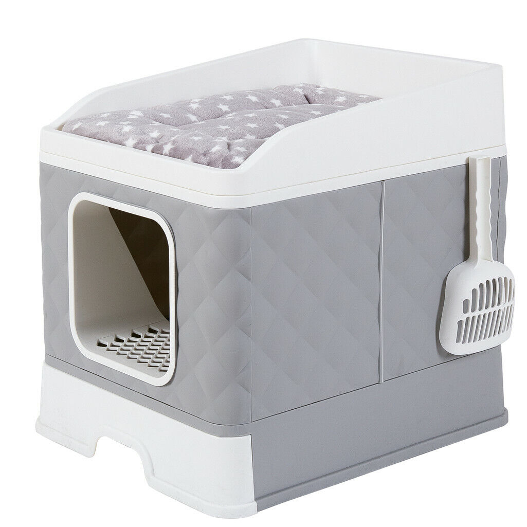 Hooded Cat Litter Box with Tray Bed